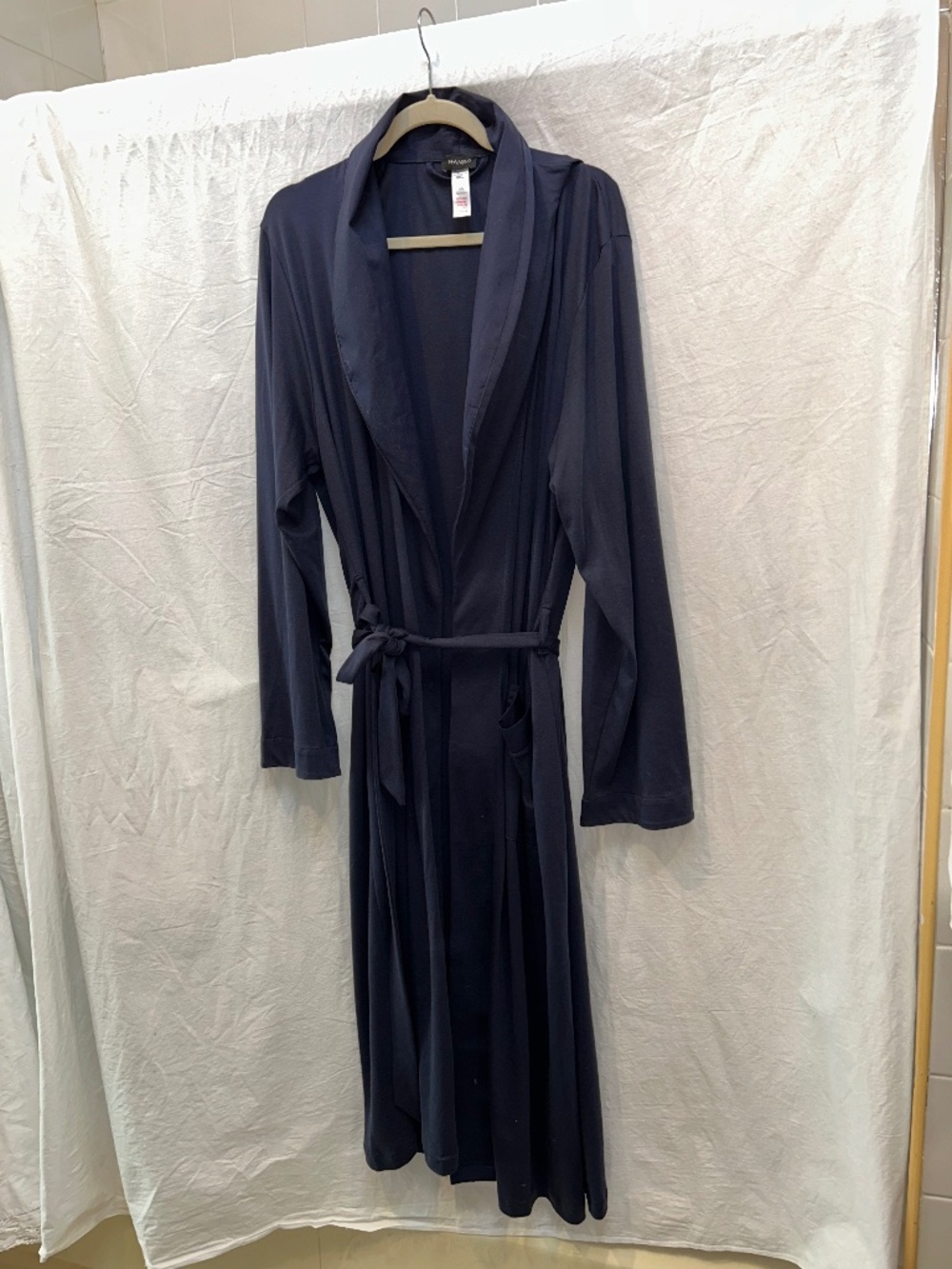 Hanro NEW navy blue shawl neck luxury bath robe L